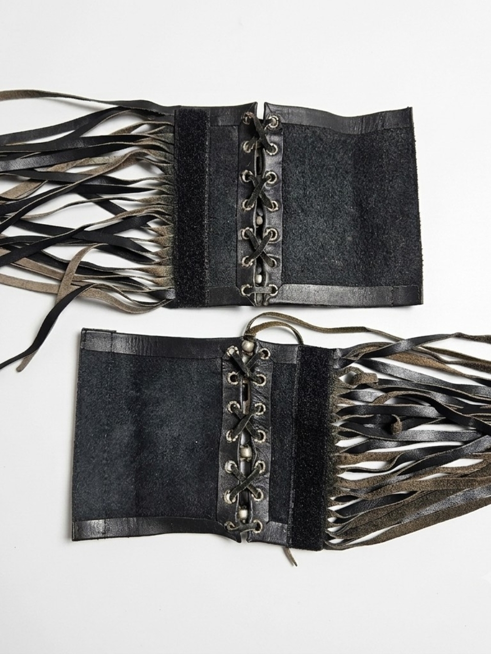 Vintage Black Leather Fringe Boot Wraps w/ Silver Conchos - Picture 4 of 12